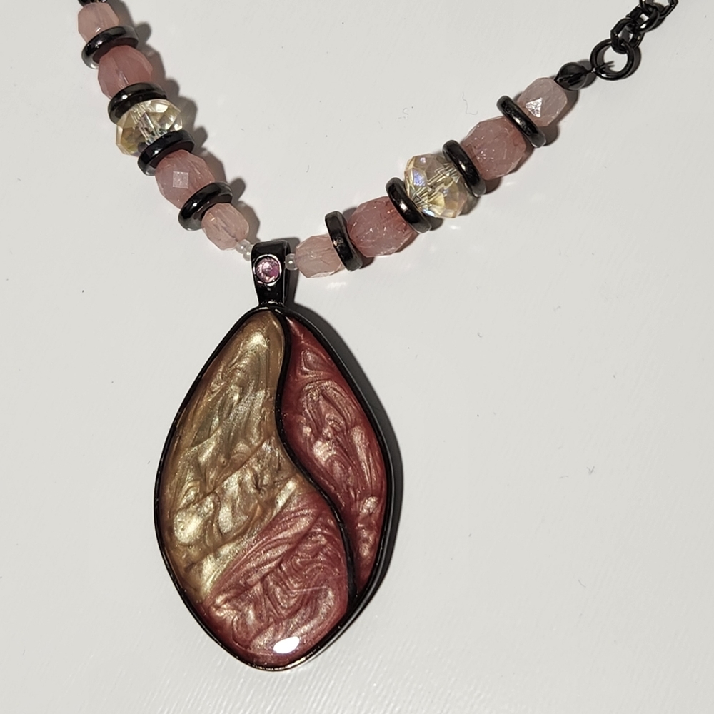 Vintage KC Pink & Multi Swirl Stone Necklace w/ Lobster Claw Clasp